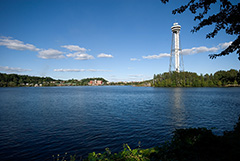 A breathtaking view of the observation tower along the shores of the Saint-Maurice River