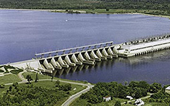 Aerial photo of the Carillon generating station on the Outaouais River